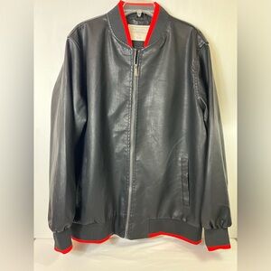 CHORCLOTHING Co Men’s Black & Red Faux Leather Zip Bomber Jacket Coat Sz XL
